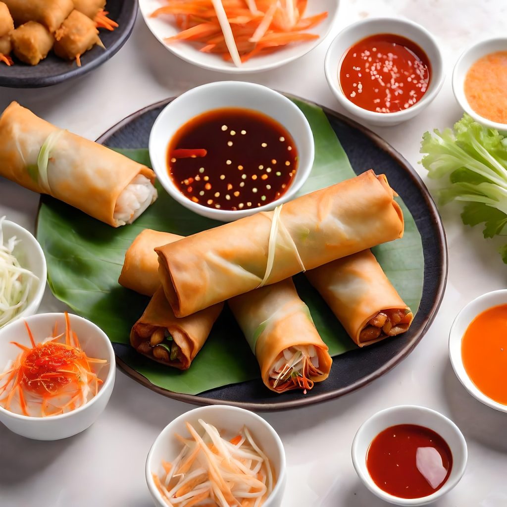 Frühlingsrolle, asiatische Küche, Snack, Lumpia, Rolle, Essen, asiatisch, vietnamesisch, lecker, Mahlzeit, Wrap, KI-generiert
